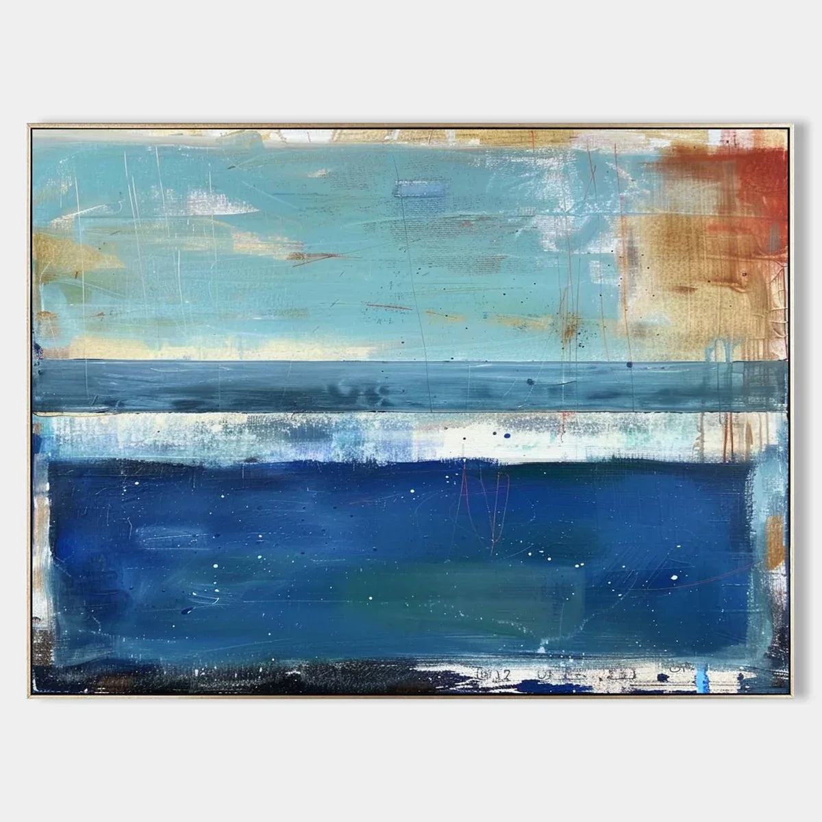 Tactile Layered Oil Painting Teal Blue Tones Calm
