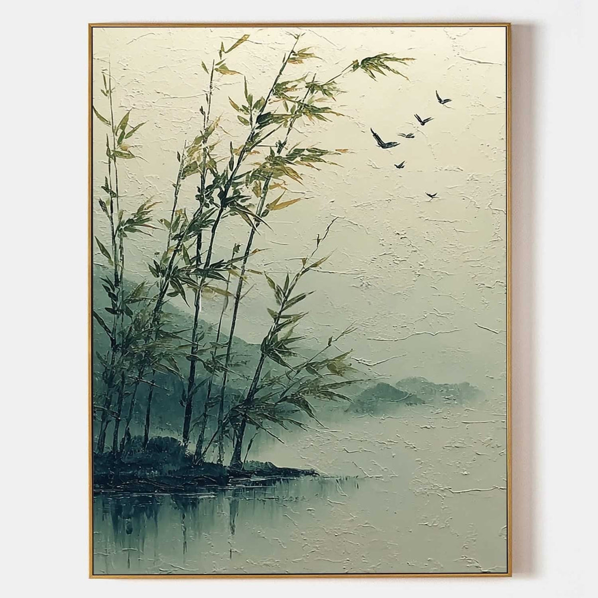 Misty Lakeside Bamboo 3D Impasto Painting - Neutralighting