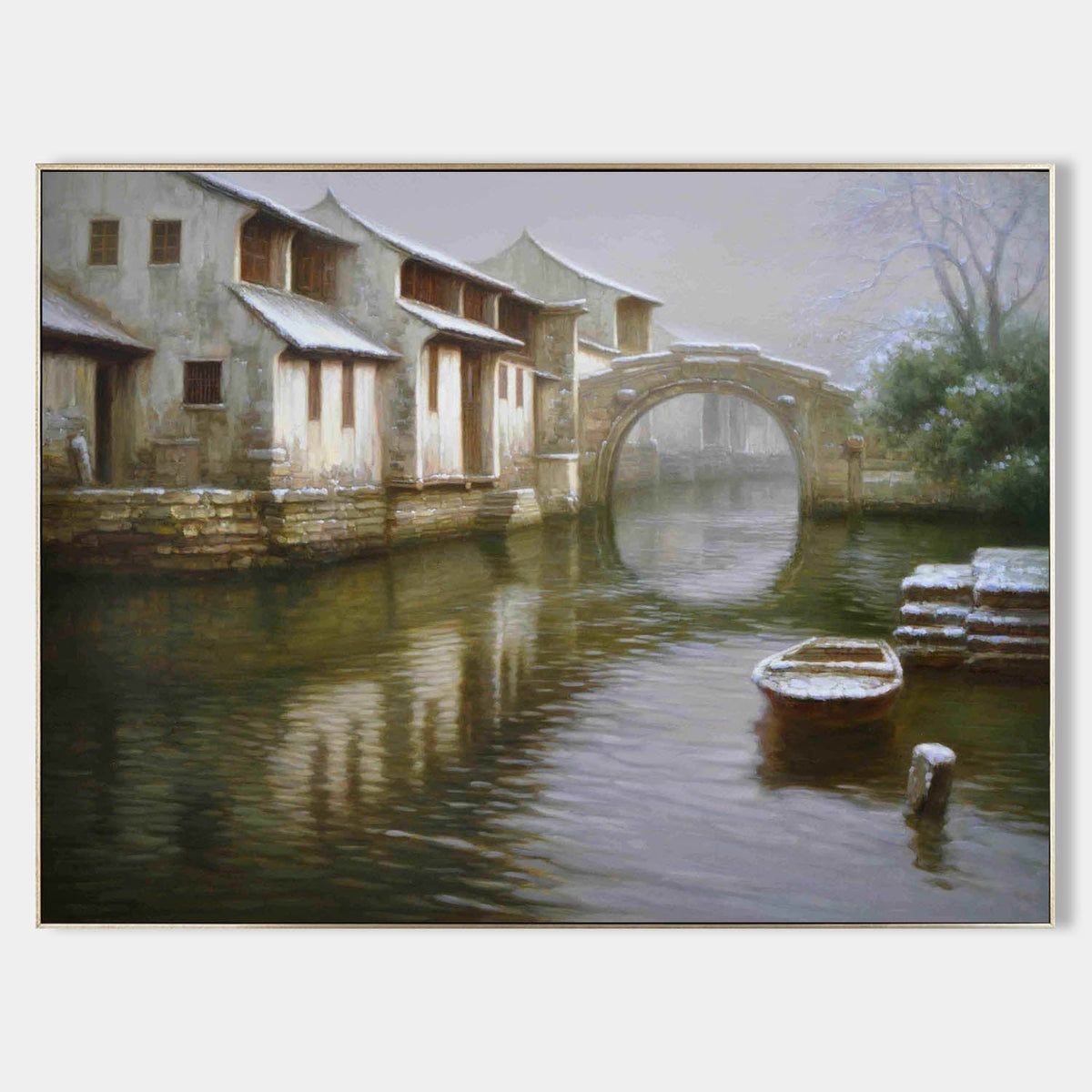 Winter Jiangnan Water Town Oil Painting