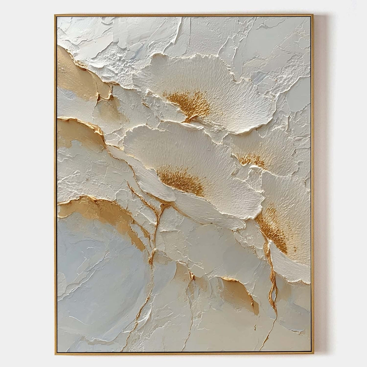 Wall Art Abstract Floral White Gold Palette