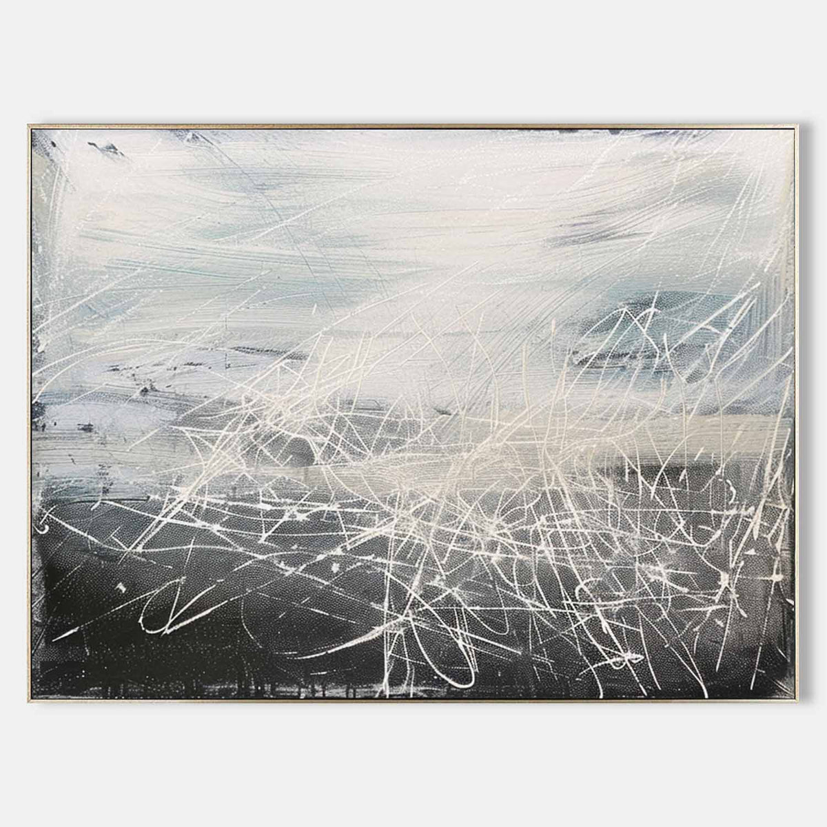 Textured Monochrome Strokes Oil Painting Framed Sleek