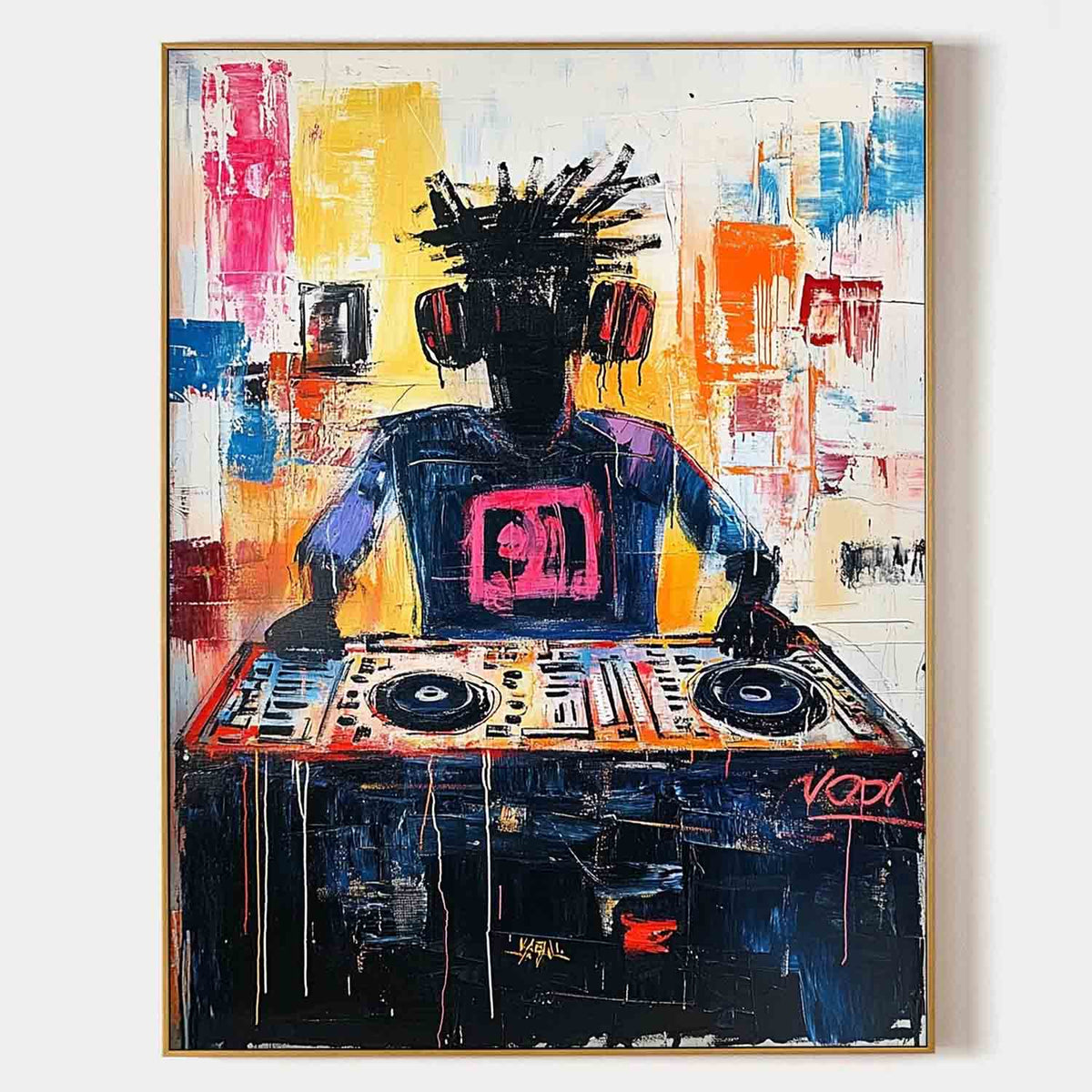 Vibrant DJ Turntable Urban Graffiti Abstract Painting