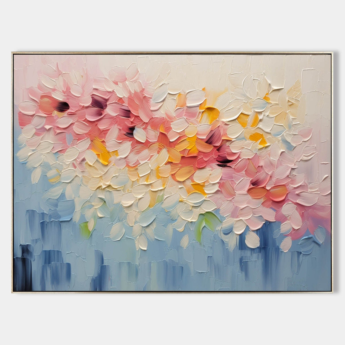 Vibrant Floral Impasto Painting Textured Pink Yellow
