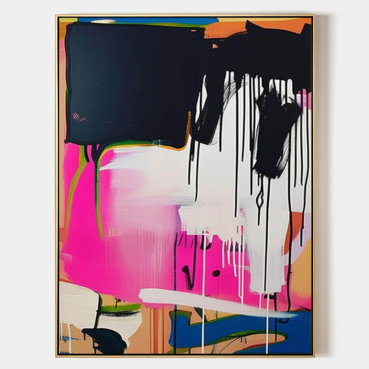 Pink & Black Drip Abstract Painting