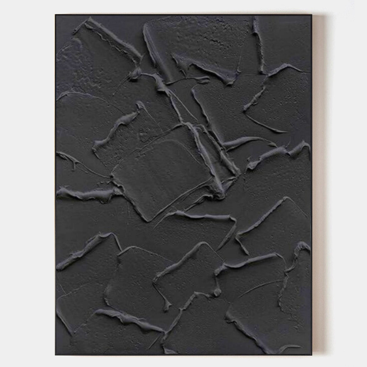 Wall Art Black Abstract Cracked Block