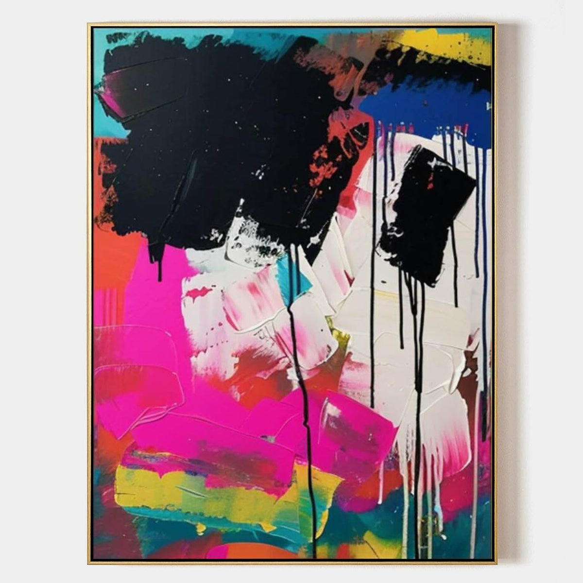 Tactile Bold Abstract Oil Painting Neon Drip