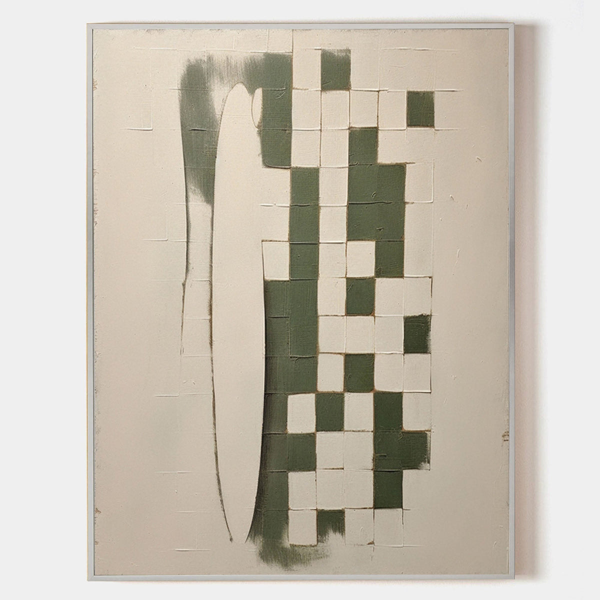 Emerald Green Checkered Abstract Painting