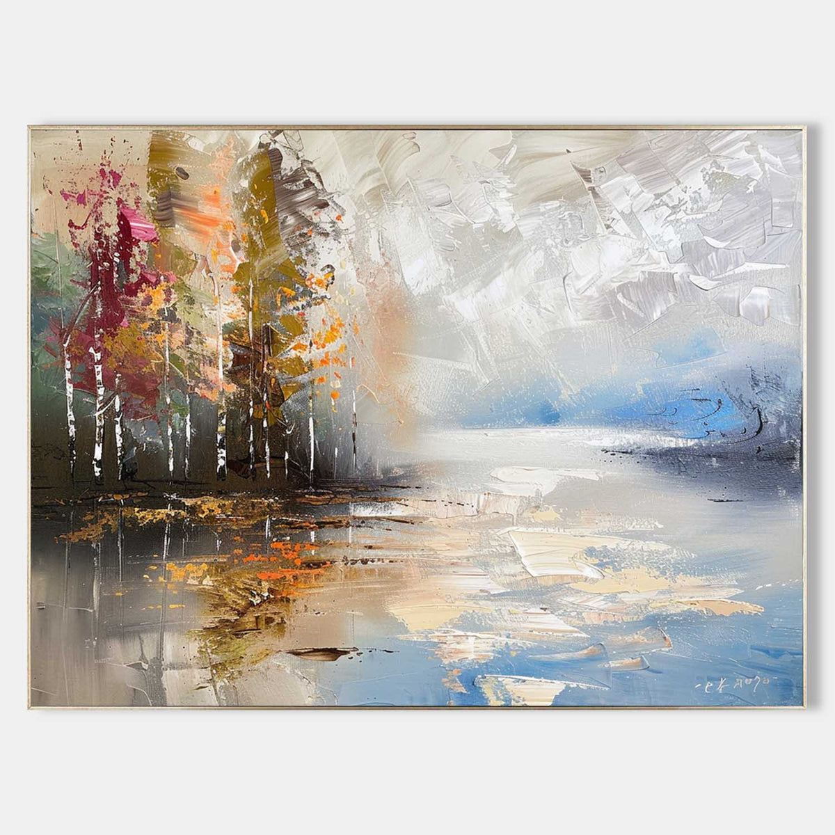 Autumn Lakeside Impasto Painting