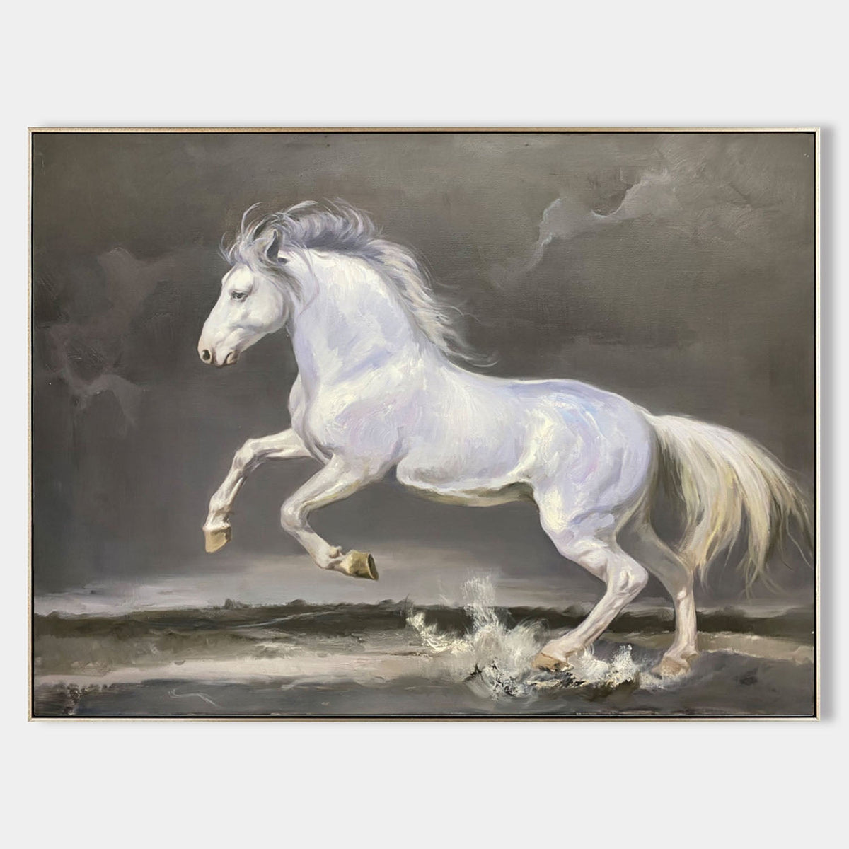 Wall Art Panoramic Realist White Horse Scene Moody