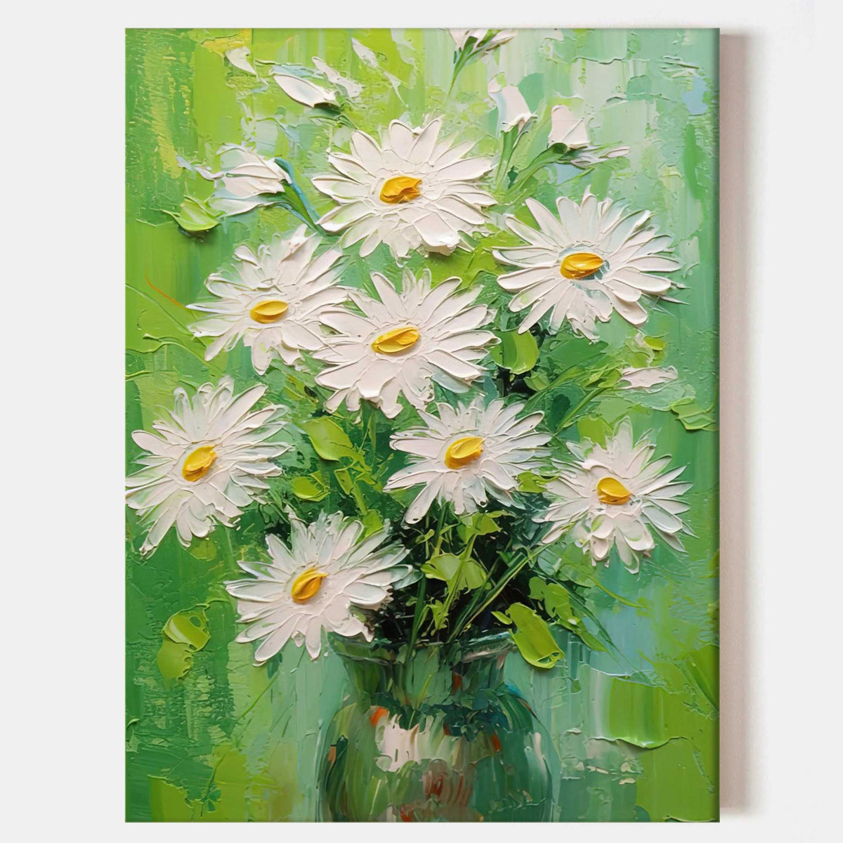 Colorful Textured Daisy Floral Oil Painting Impressionist