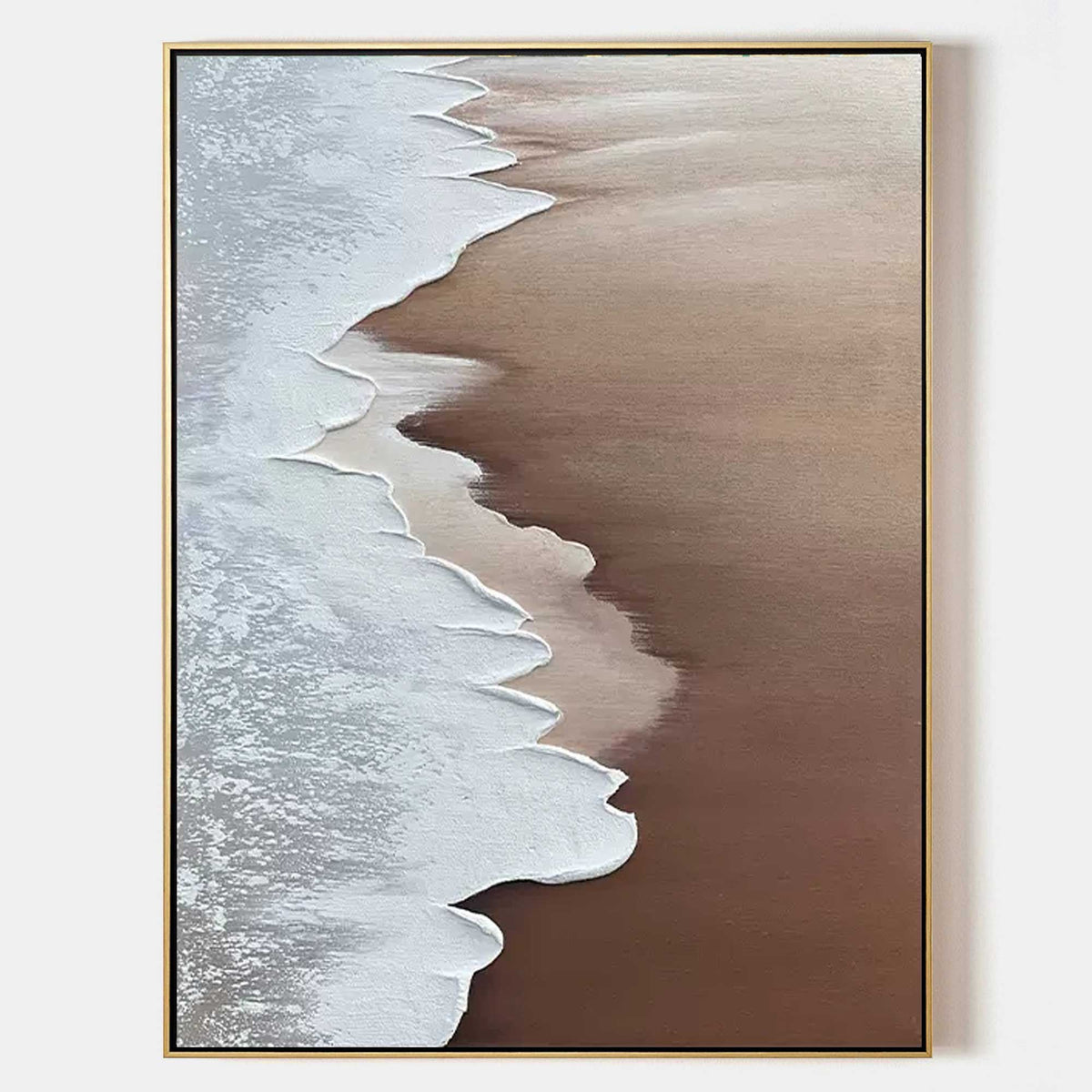 Minimalist Beach Wave Bas-Relief Painting