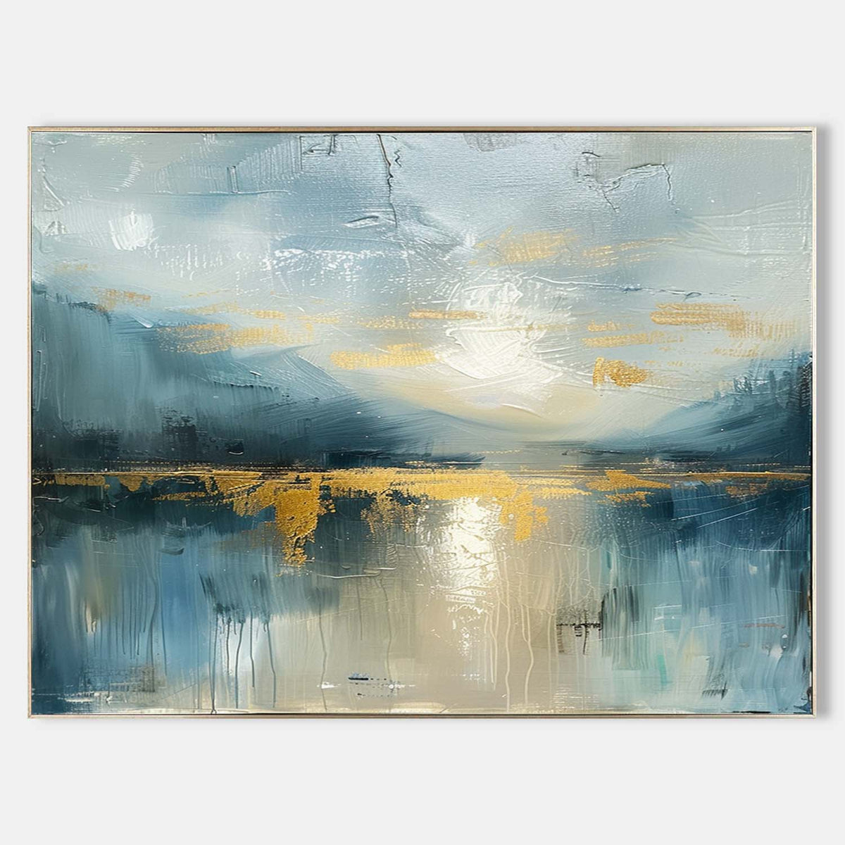Wall Art Impressionist Serene Lake Sunset Gold Foil