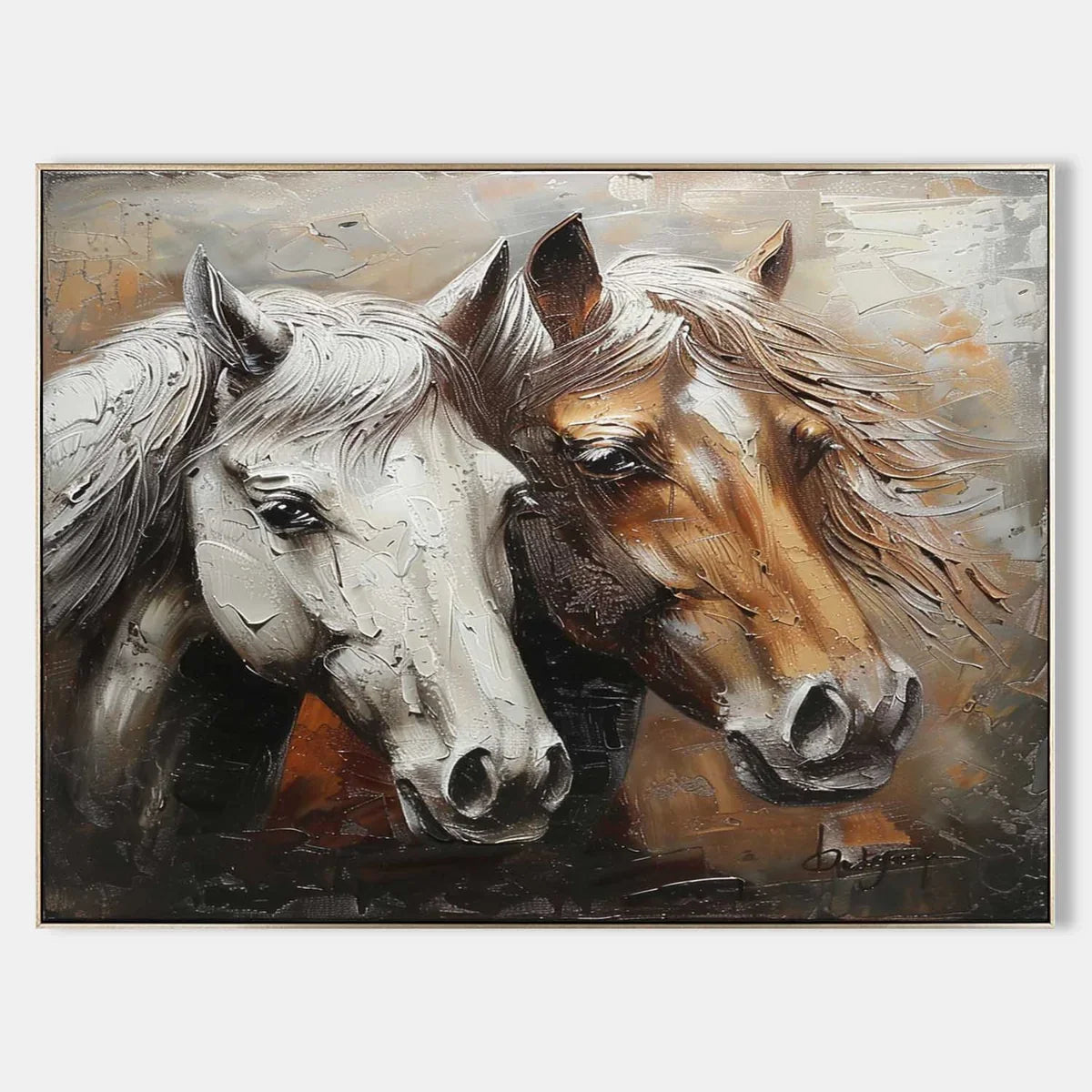 Textured Horse Portrait Oil Painting Neutral Elegant