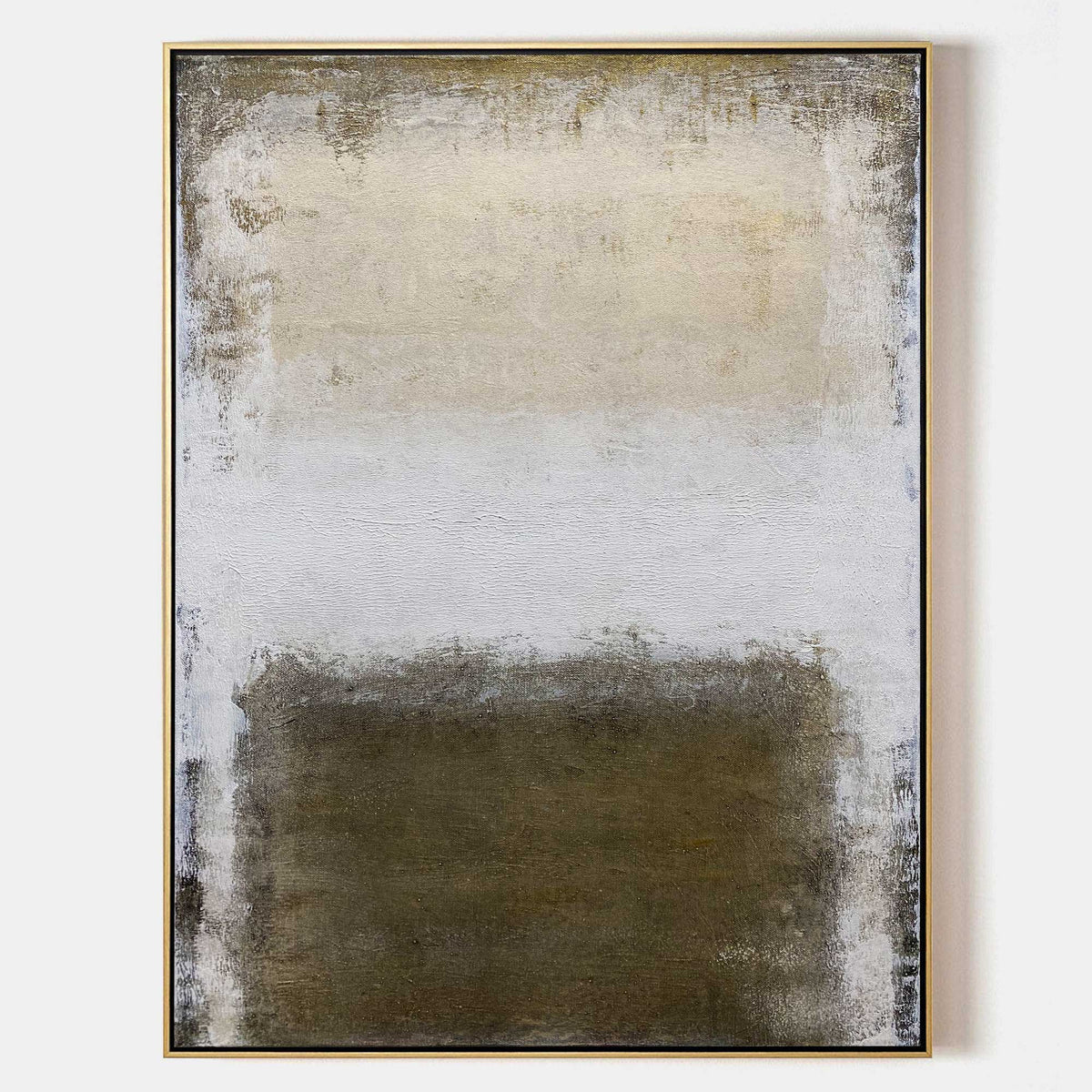 Olive‑Beige Vertical Gradient‑Block Impasto Textured Artwork