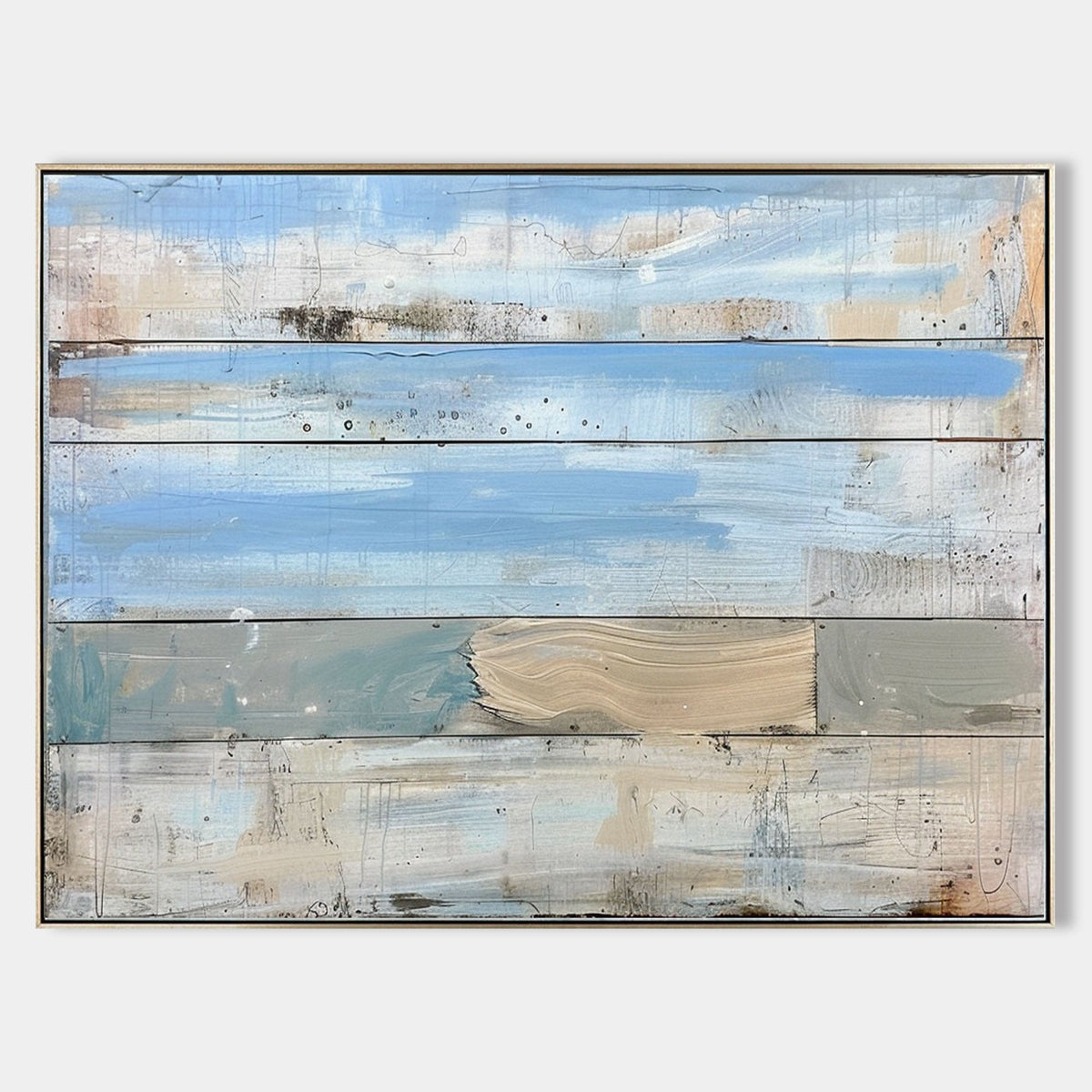 Layered Coastal Wood Panel Art Soft Blue & Neutral