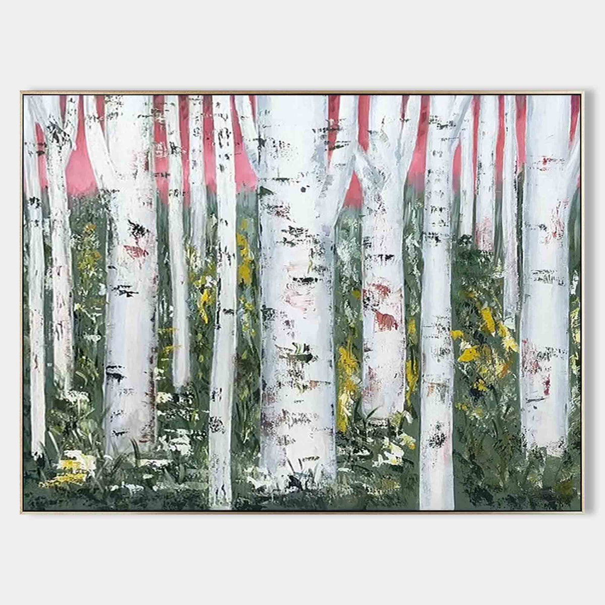 Wall Art Birch Forest Pink Sky Impressionist