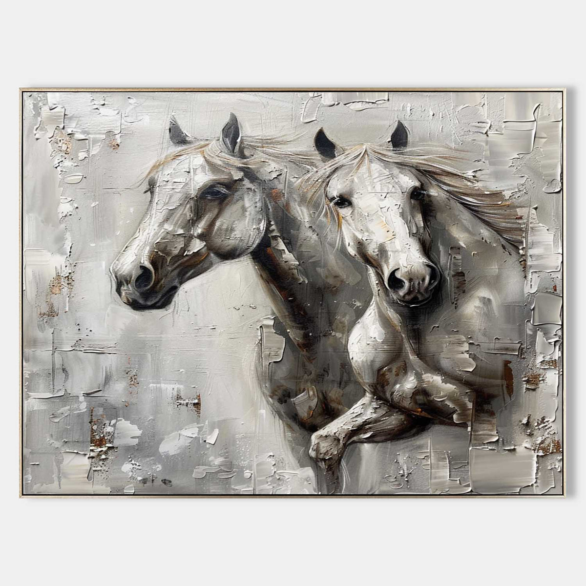Textured Dual Horse Portrait Oil Painting Depth