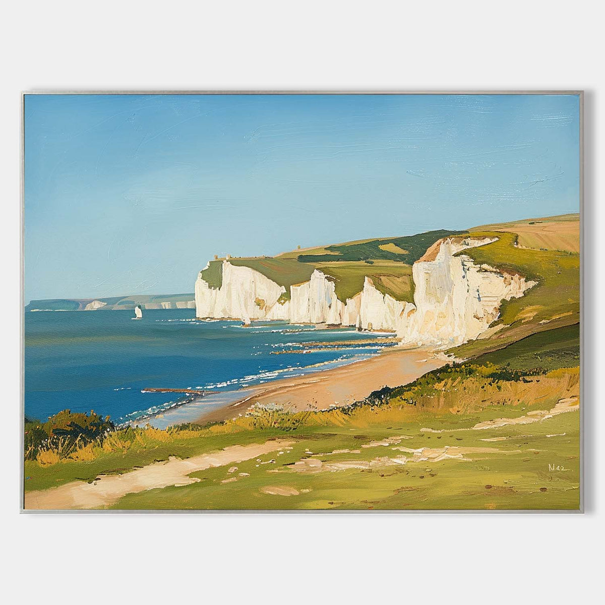 Seaside White Chalk Cliff Landscape  Natural Scenery Brush‑Textured Artwork