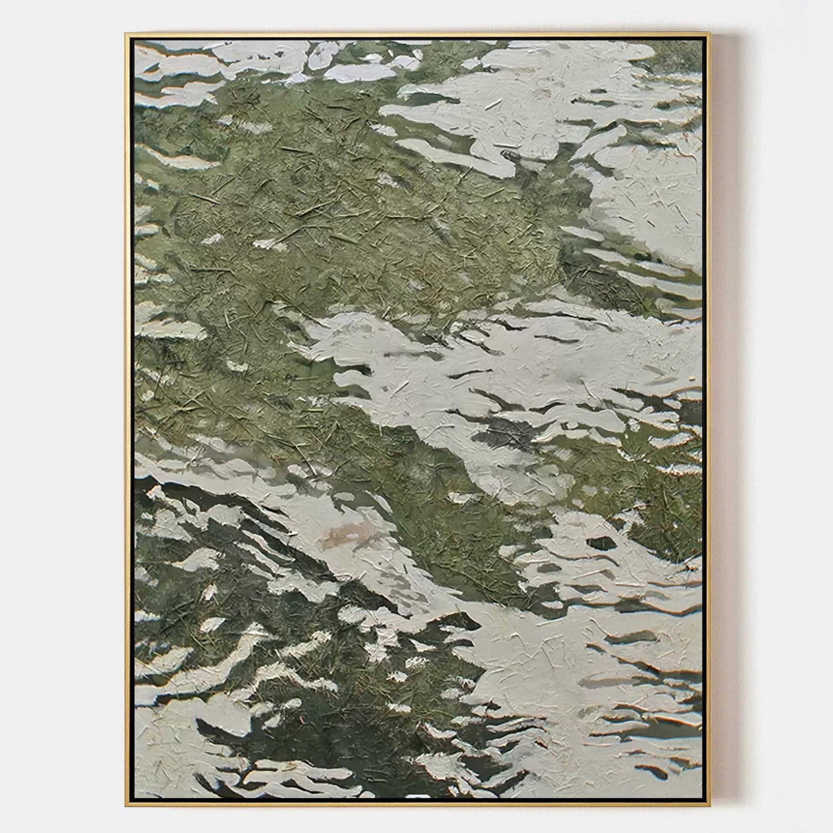 Textured Abstract Green & White Wave Oil Painting