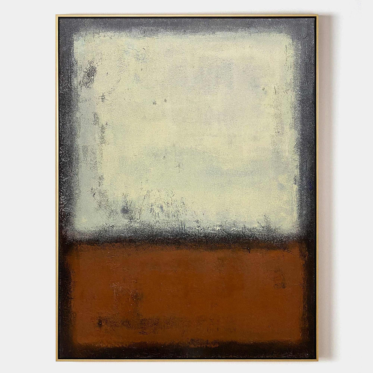 Rust‑Cream Vertical Block‑Contrast Framed Impasto Textured Artwork