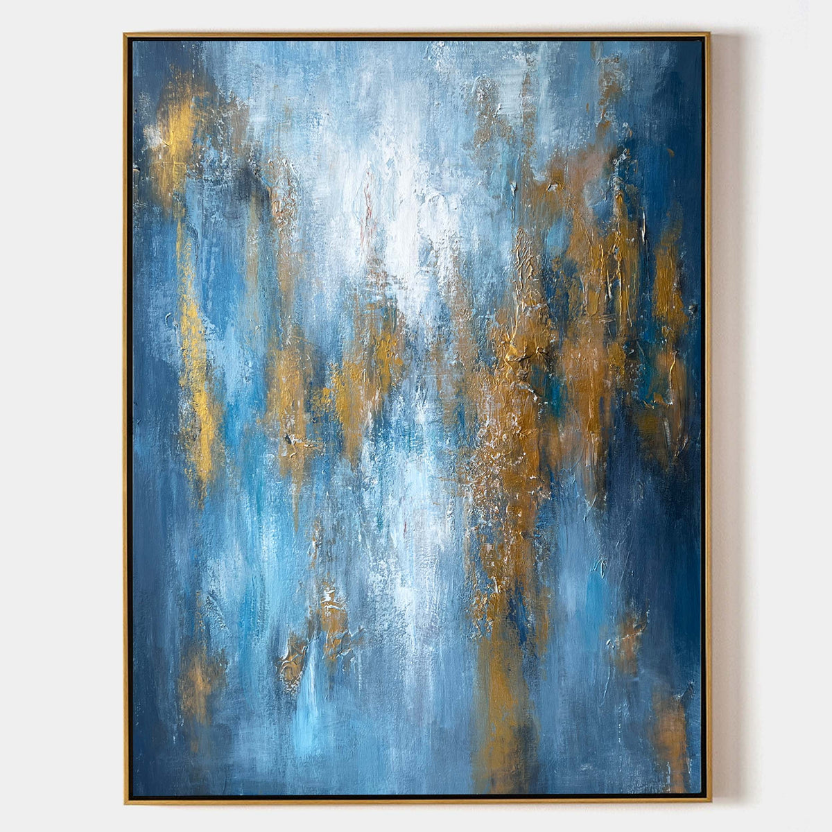 Sapphire‑Gold Palette Thick‑Texture Abstract Wall Piece