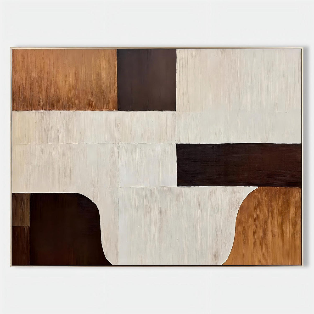 Neutral Tone Geometric Block Abstract Oil Painting