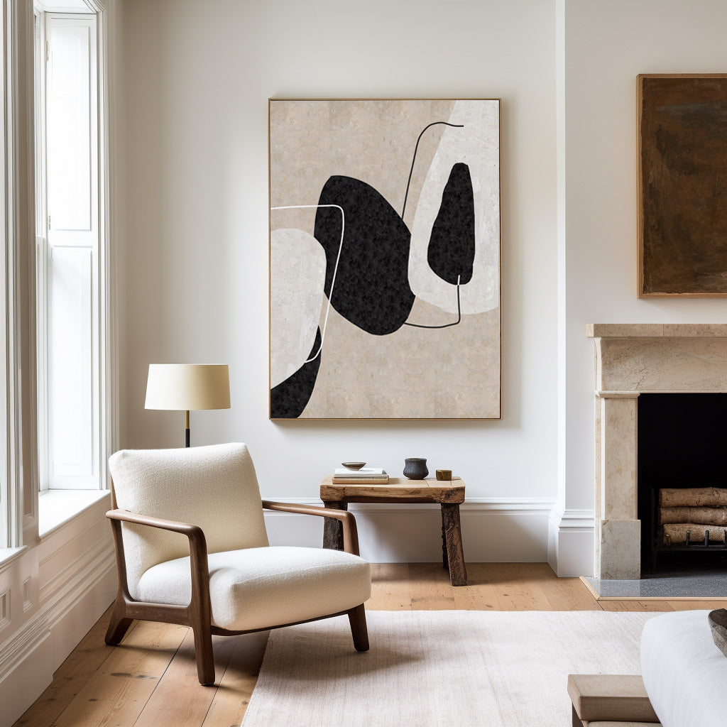 Minimalist Black Beige Abstract Oil Painting