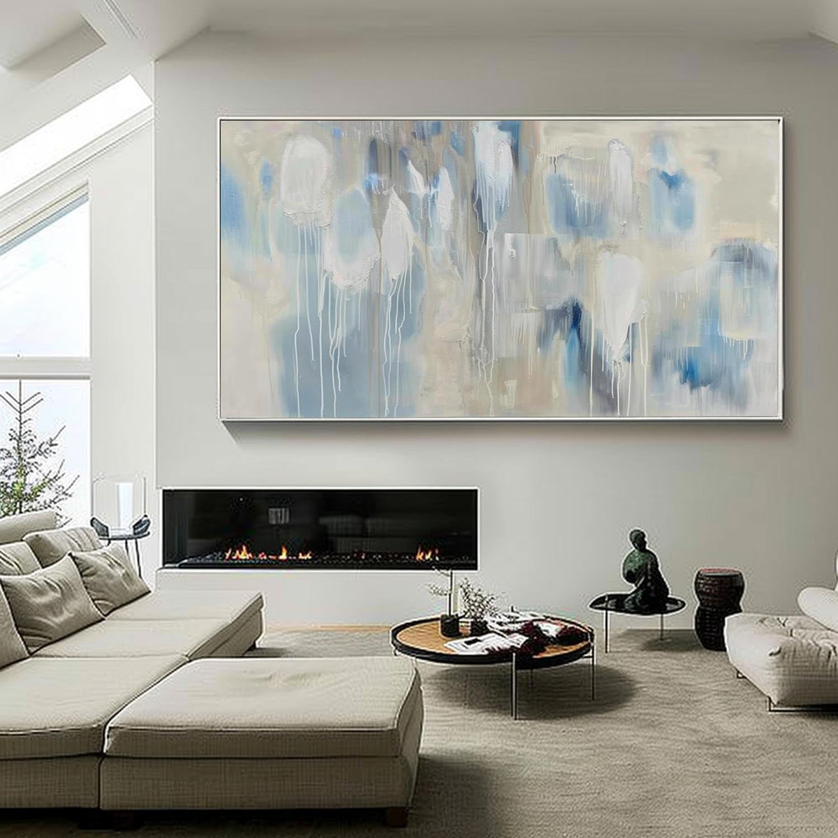 Wall Art Impressionist Blue Beige Dripping Abstract