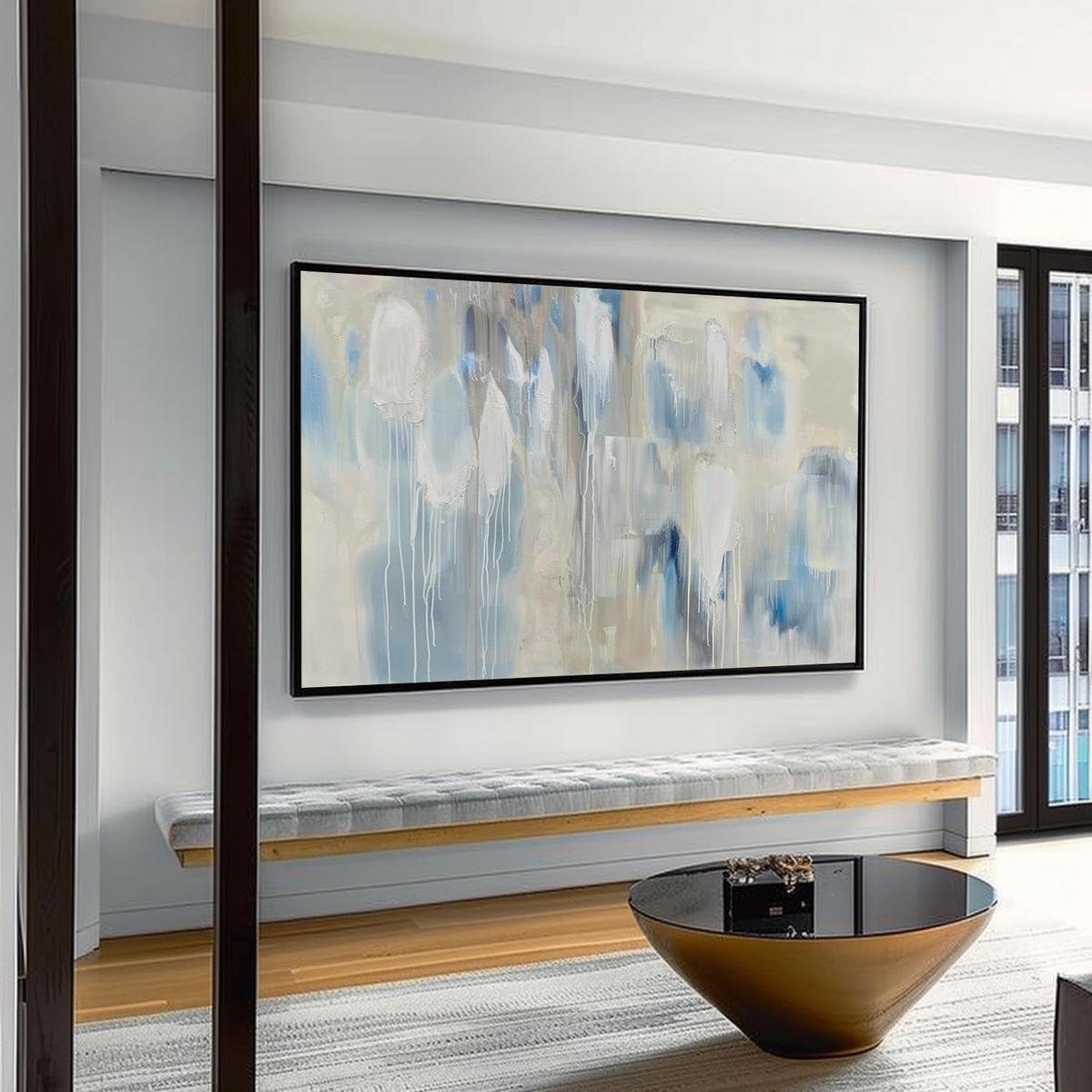 Wall Art Impressionist Blue Beige Dripping Abstract