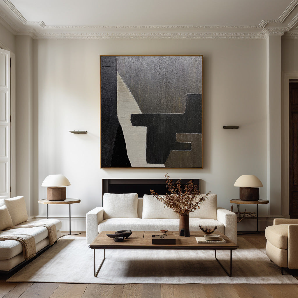 Minimalist Monochrome Geometric Abstract Painting