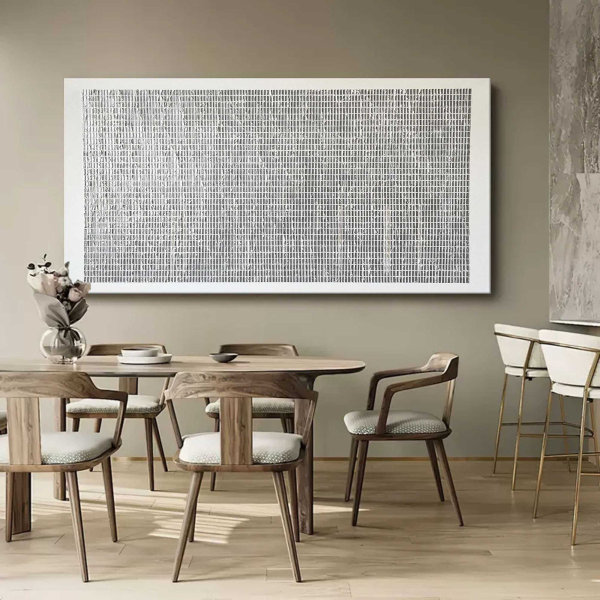 Textured Grid Painting Black White Neutral