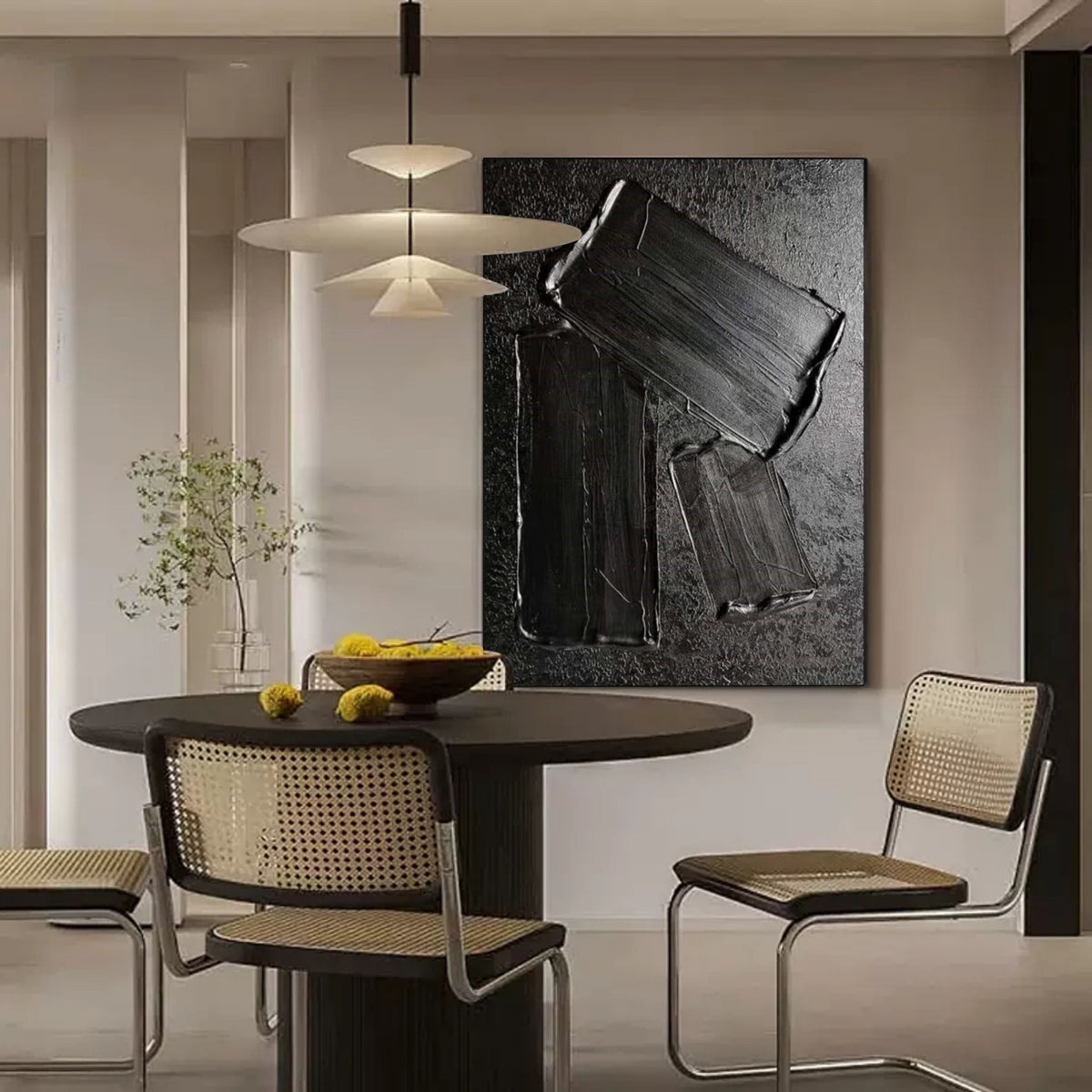 Wabi-Sabi Black 3D Block Textured Abstract Wall Art