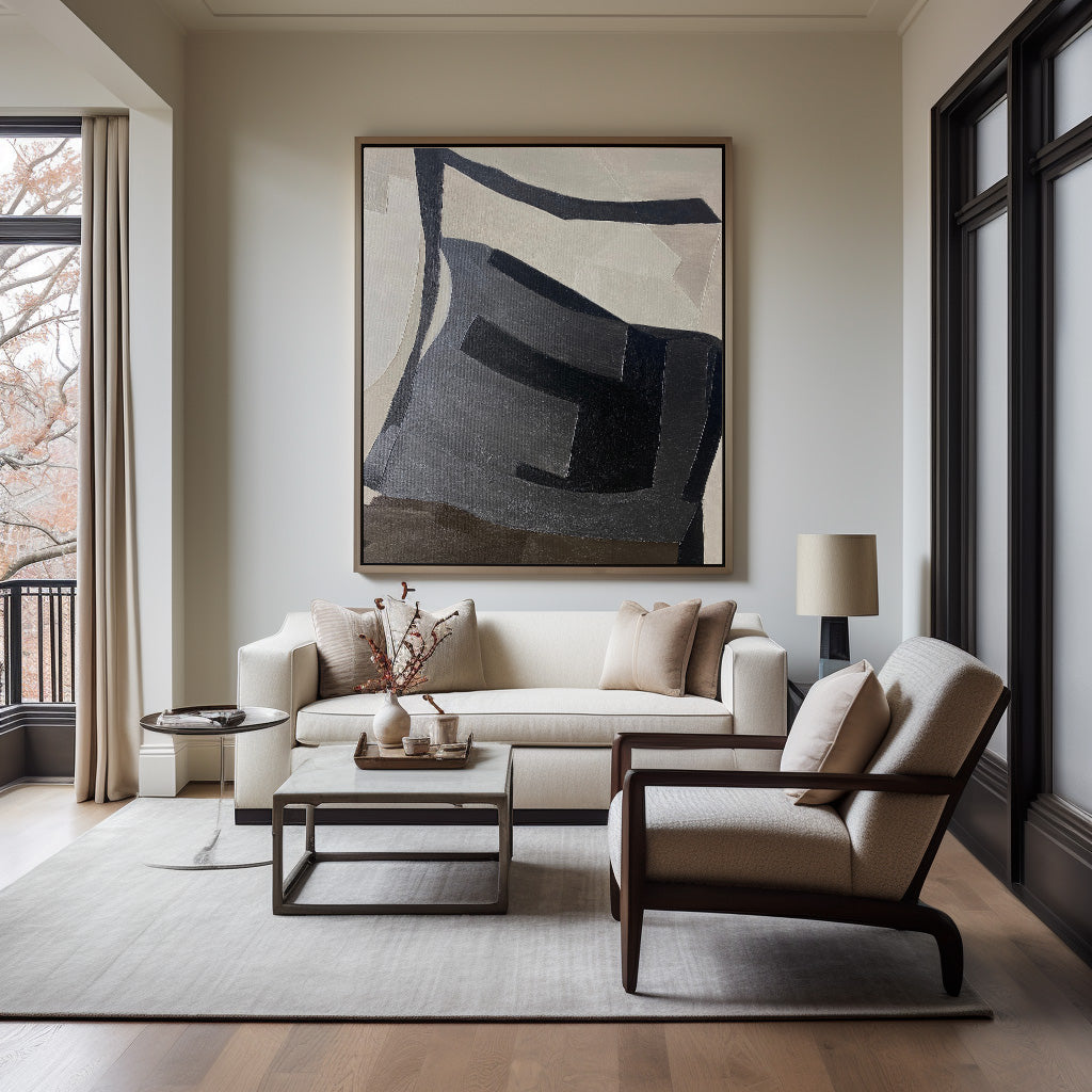 Minimalist Neutral Geometric Abstract Oil Painting