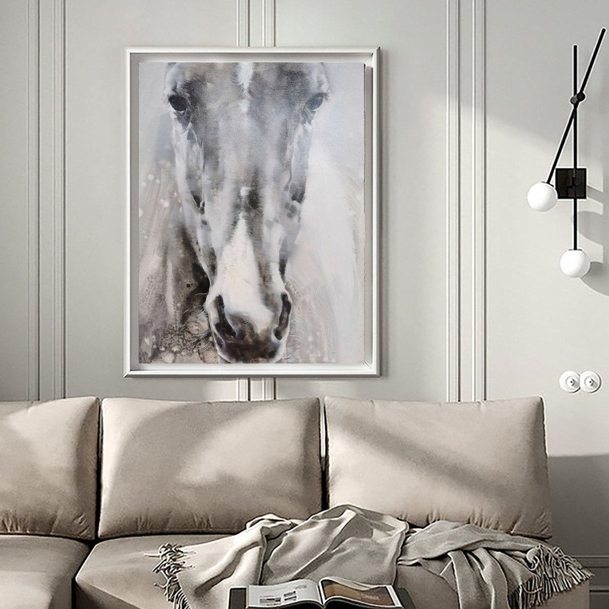 Grey White Abstract Horse Art ANH27 - Neutralighting