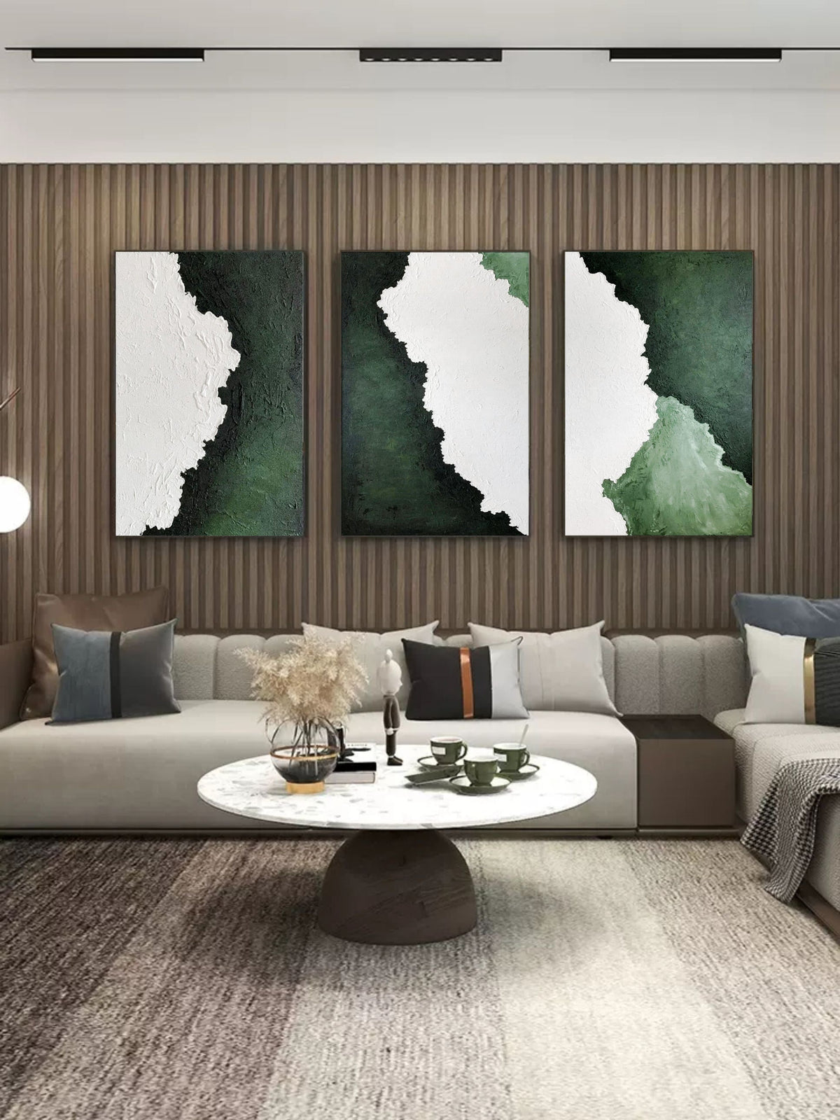Set of 3 Green Textured Triptych Painting