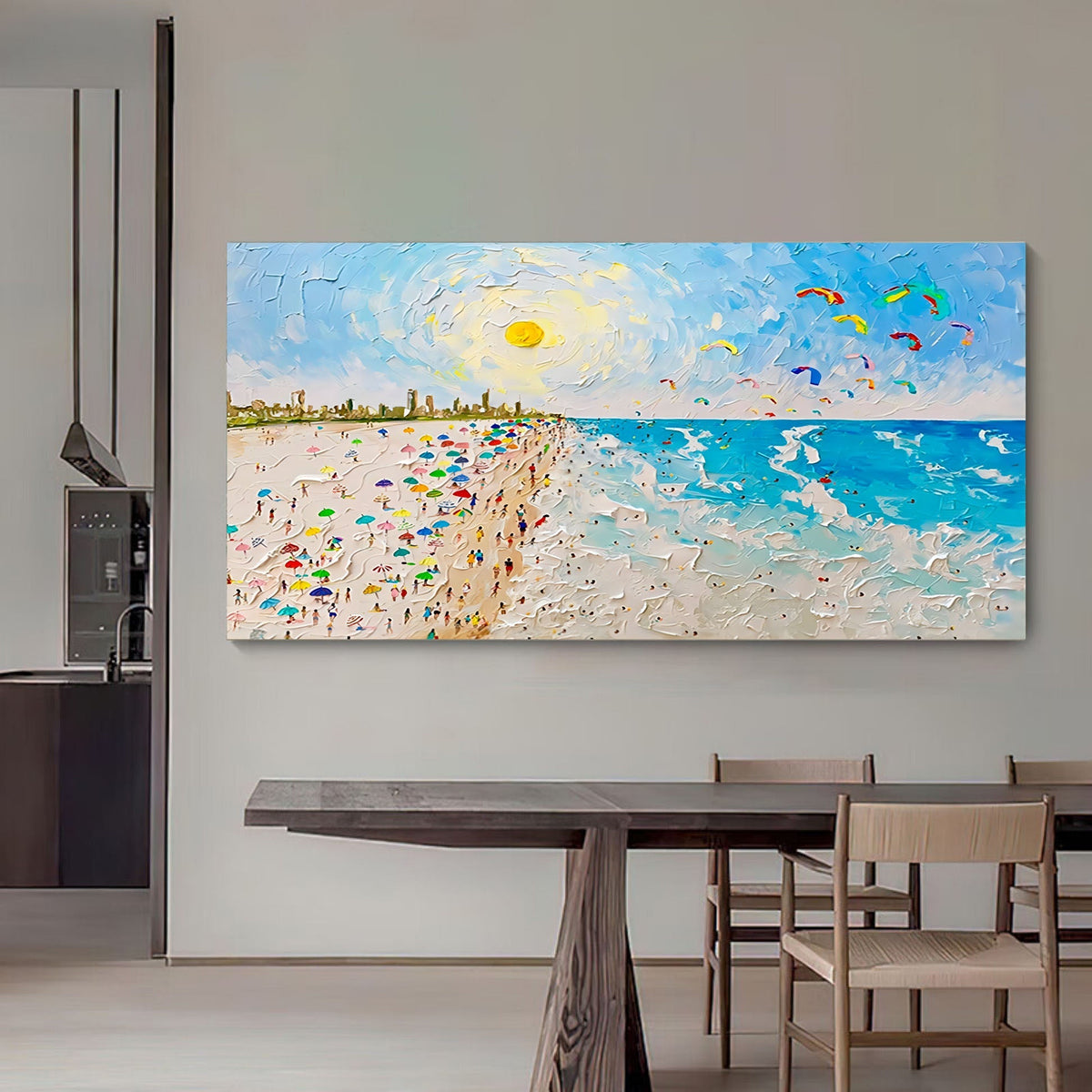 Vibrant Beach Scene Impasto Painting