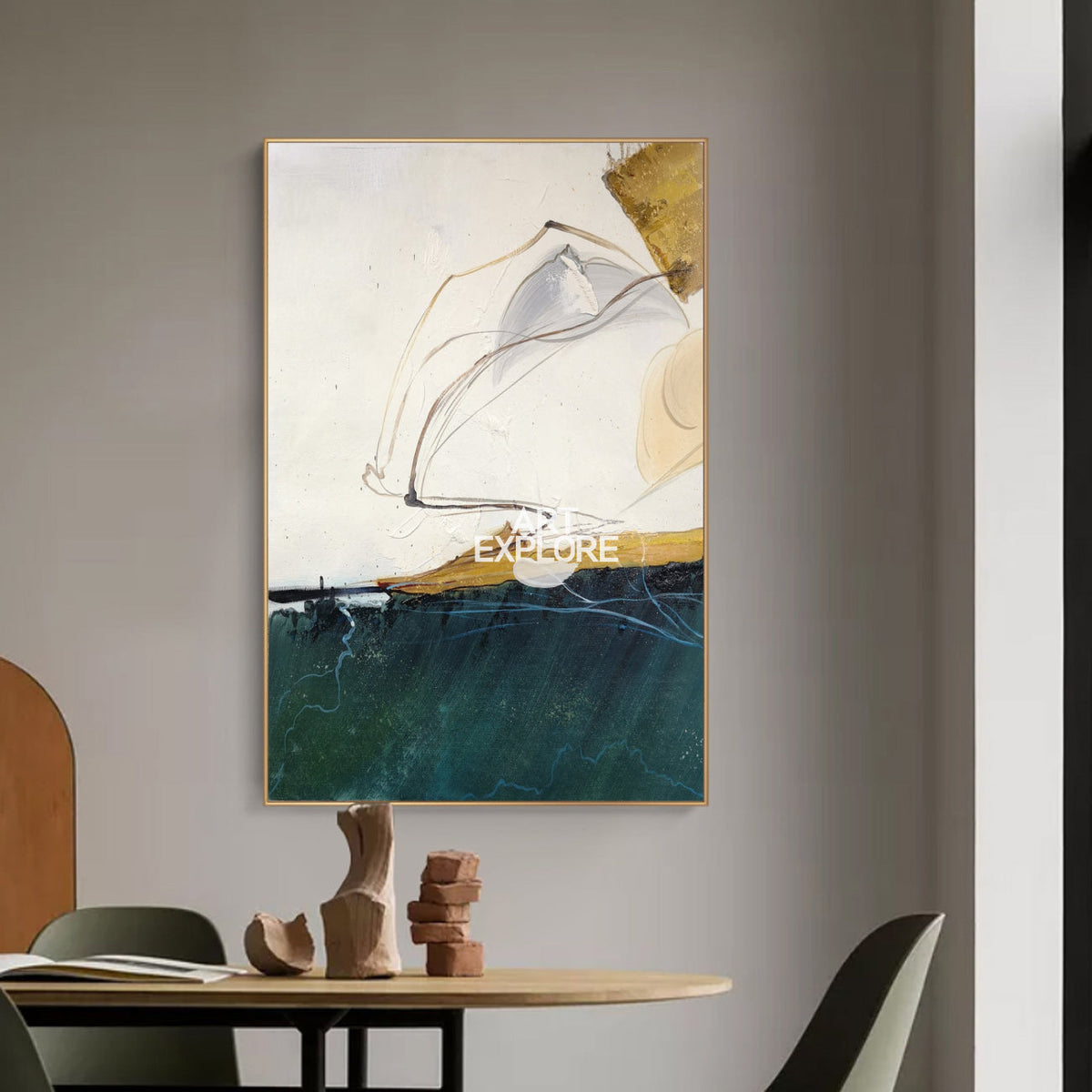 Wall Art Gold Abstract Coastal Landscape Modern Texture Living Room