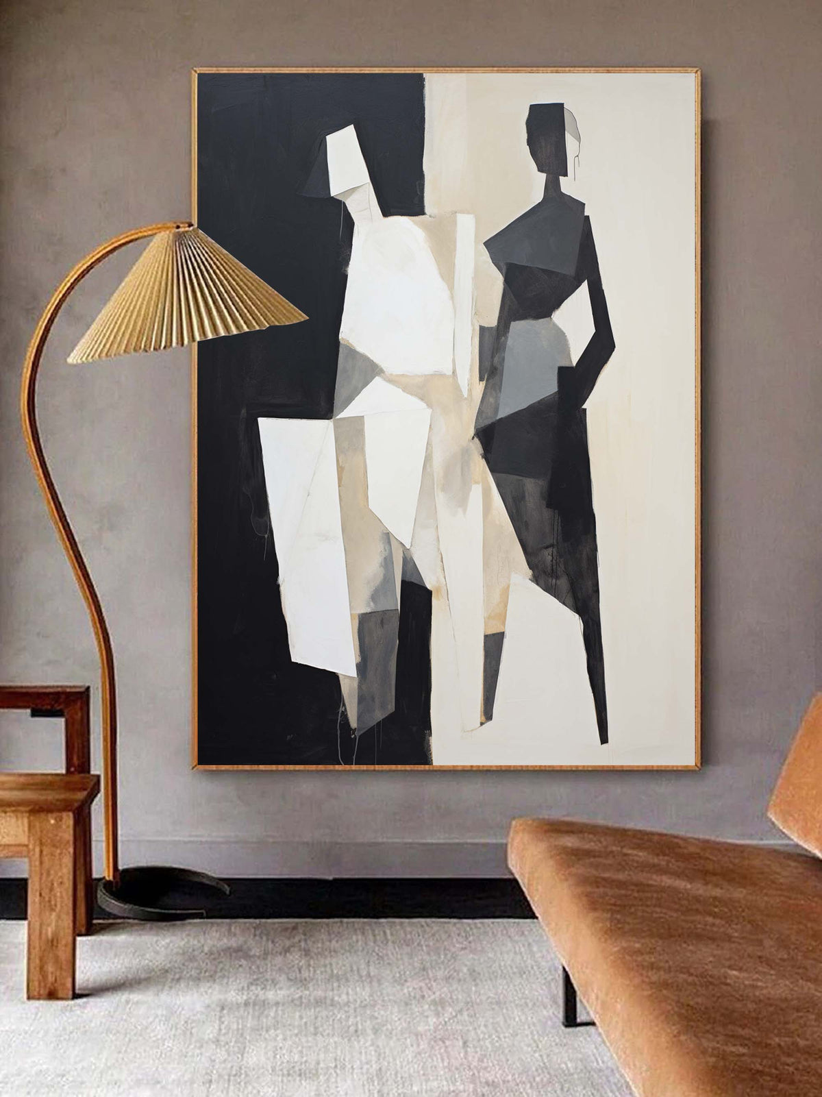 Geometric Figure Oil Painting Black White