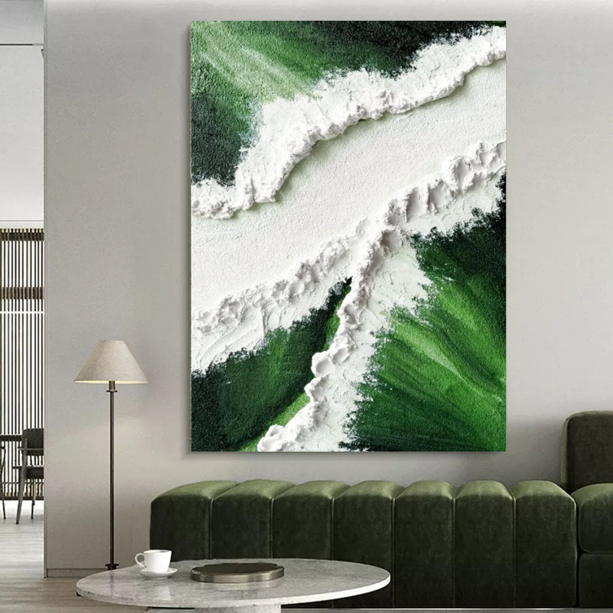 Wall Art Ocean Tide Foam Textured Natural Emerald