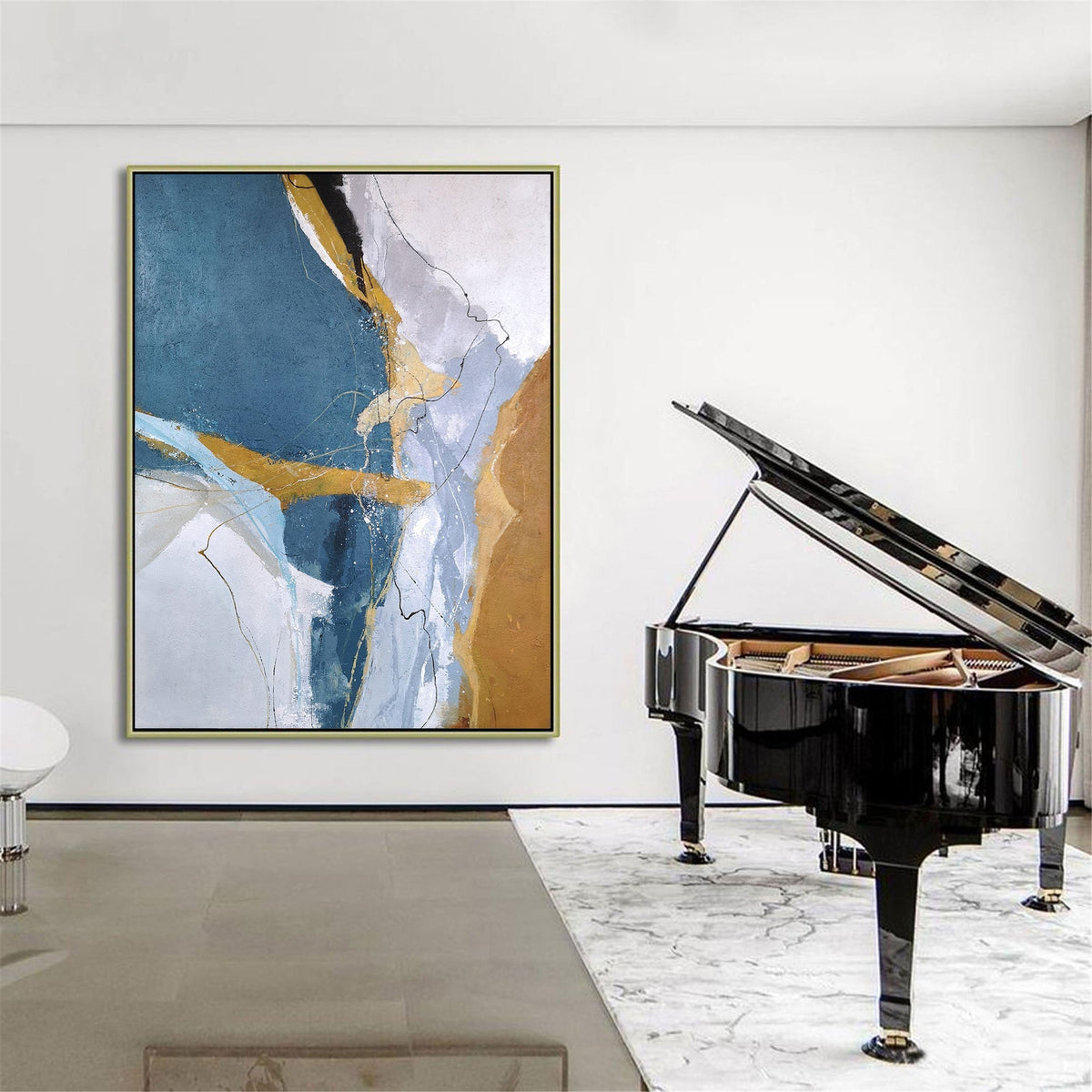 Luxury Color‑Block Abstract  Metallic Gold Vein Textured Artwork