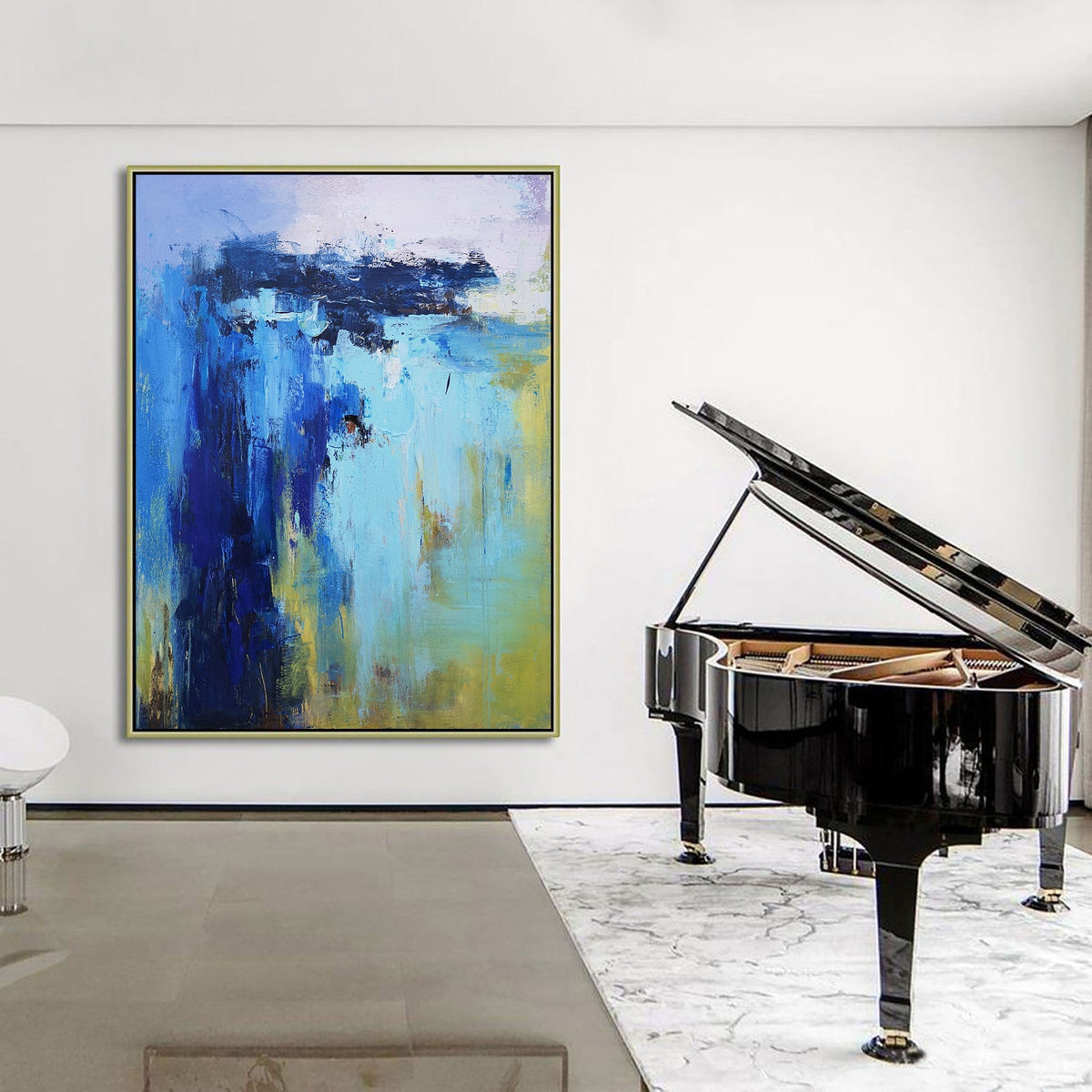 Blue‑Turquoise‑Yellow Coastal‑Seascape Abstract  Thick Impasto‑Texture Artwork