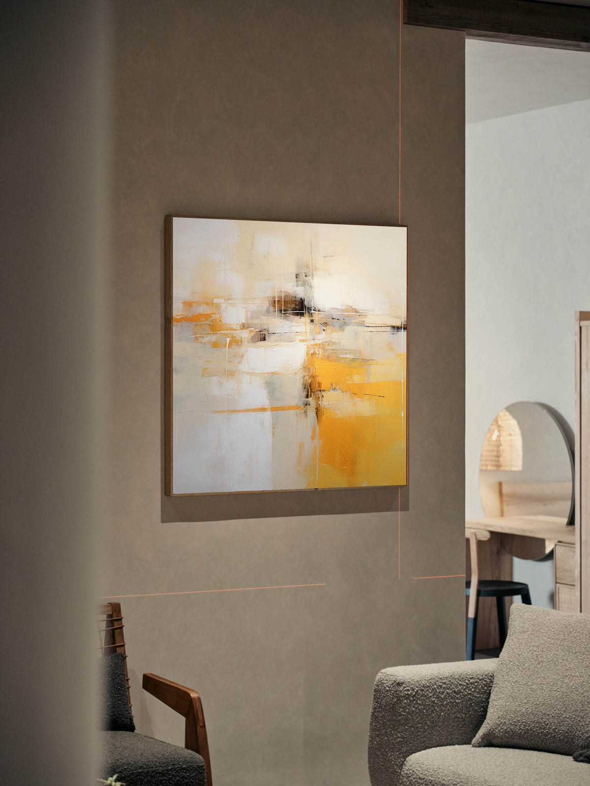 Warm Tone Oil Painting Yellow Beige Modern Wall Art