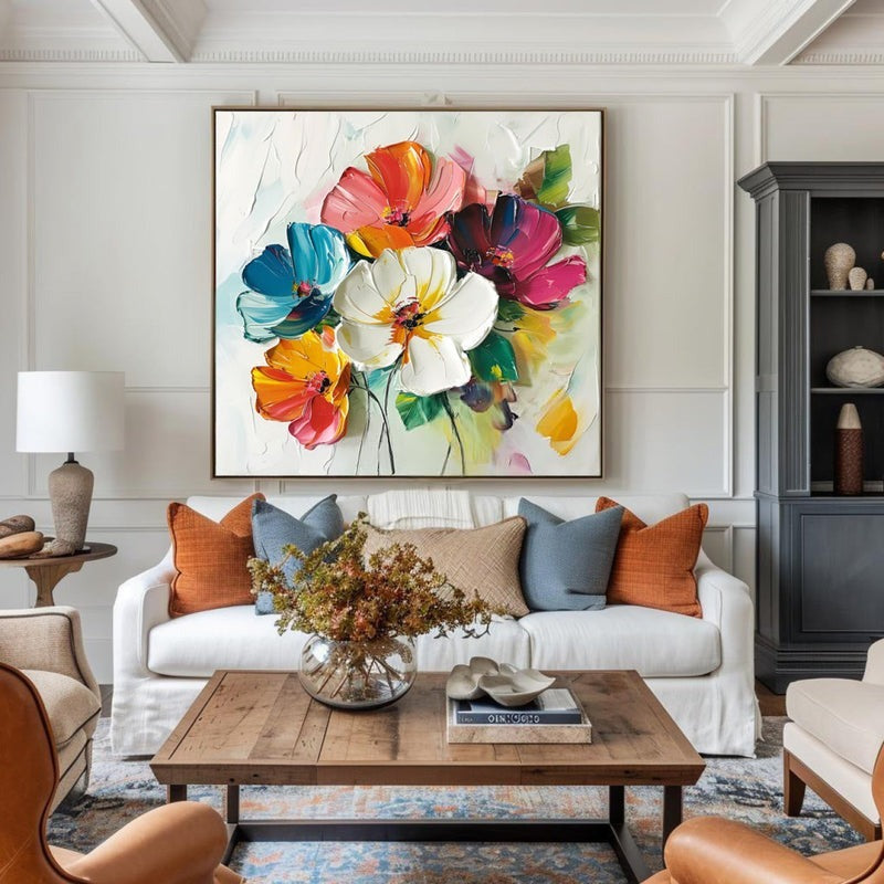 Wall Art Colorful Abstract Floral Modern Impasto Texture Living Room