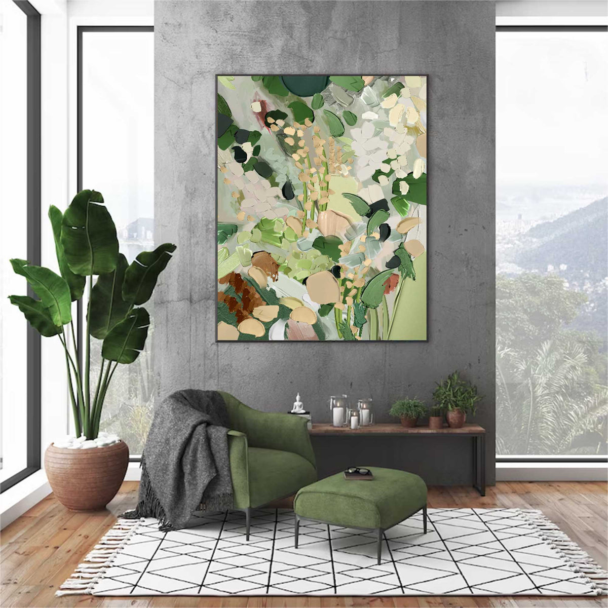 Verdant Garden Abstract Floral Oil Painting