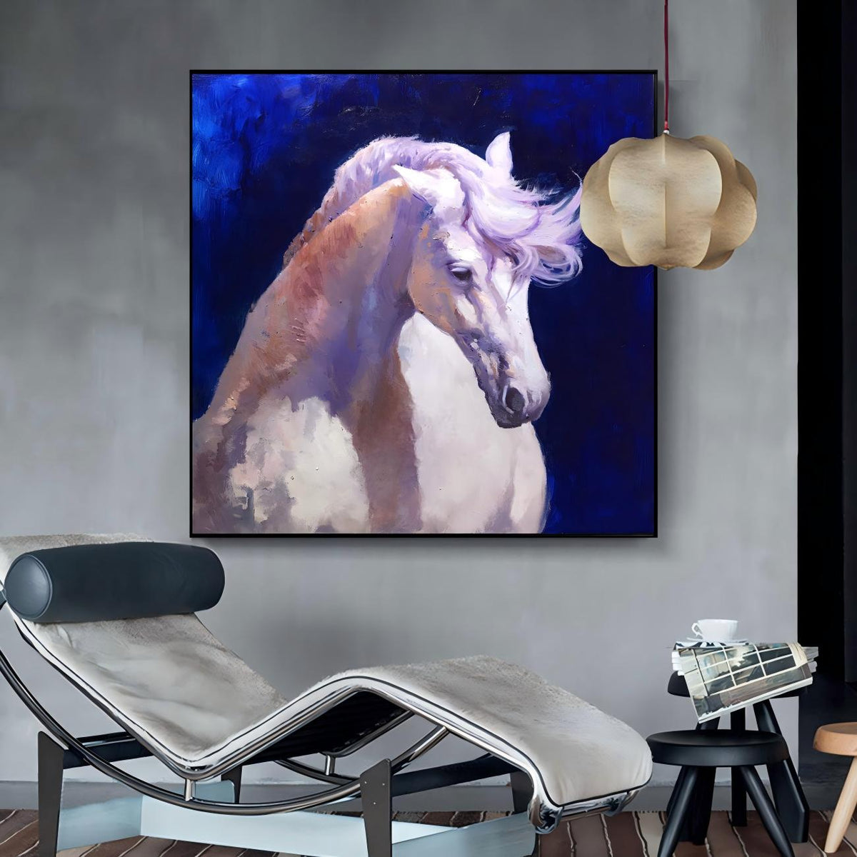 Lavender Mane White Horse Oil Painting