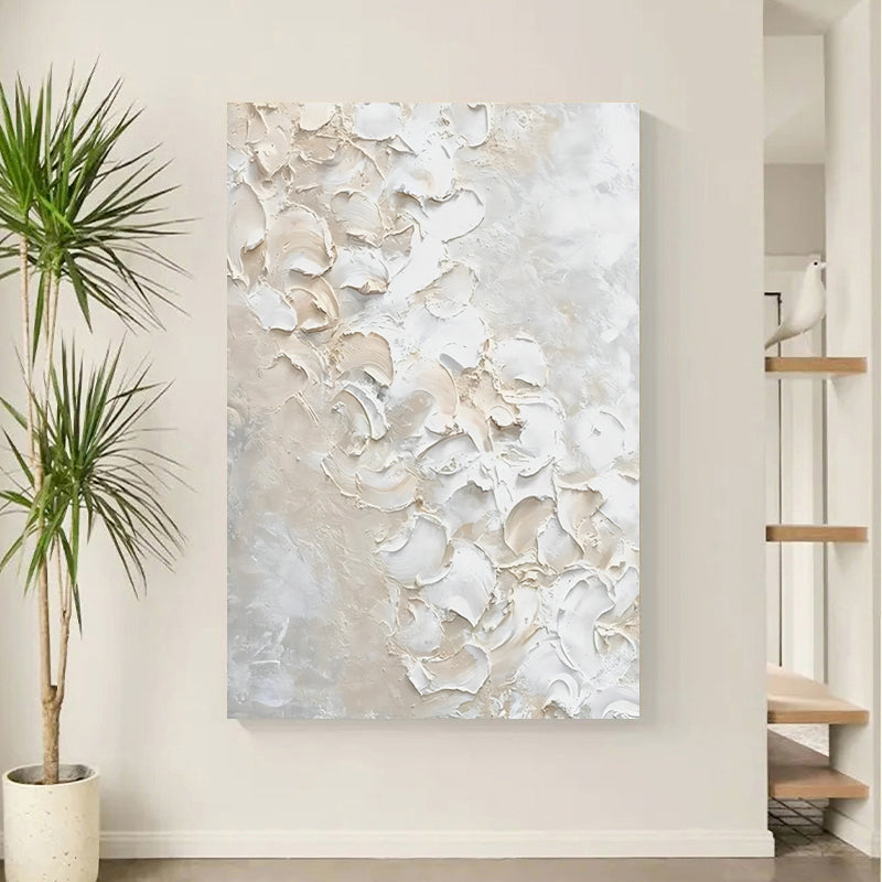 Minimalist 3D Textured White Beige Wall Art