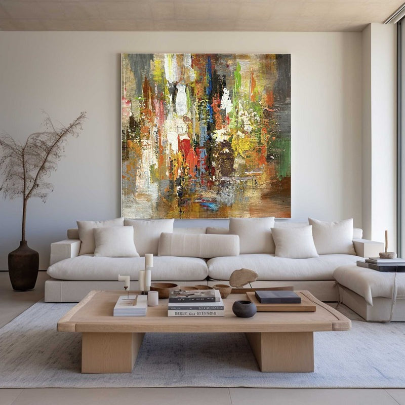 Wall Art Colorful Abstract Modern Impasto Textured Linen Canvas Office