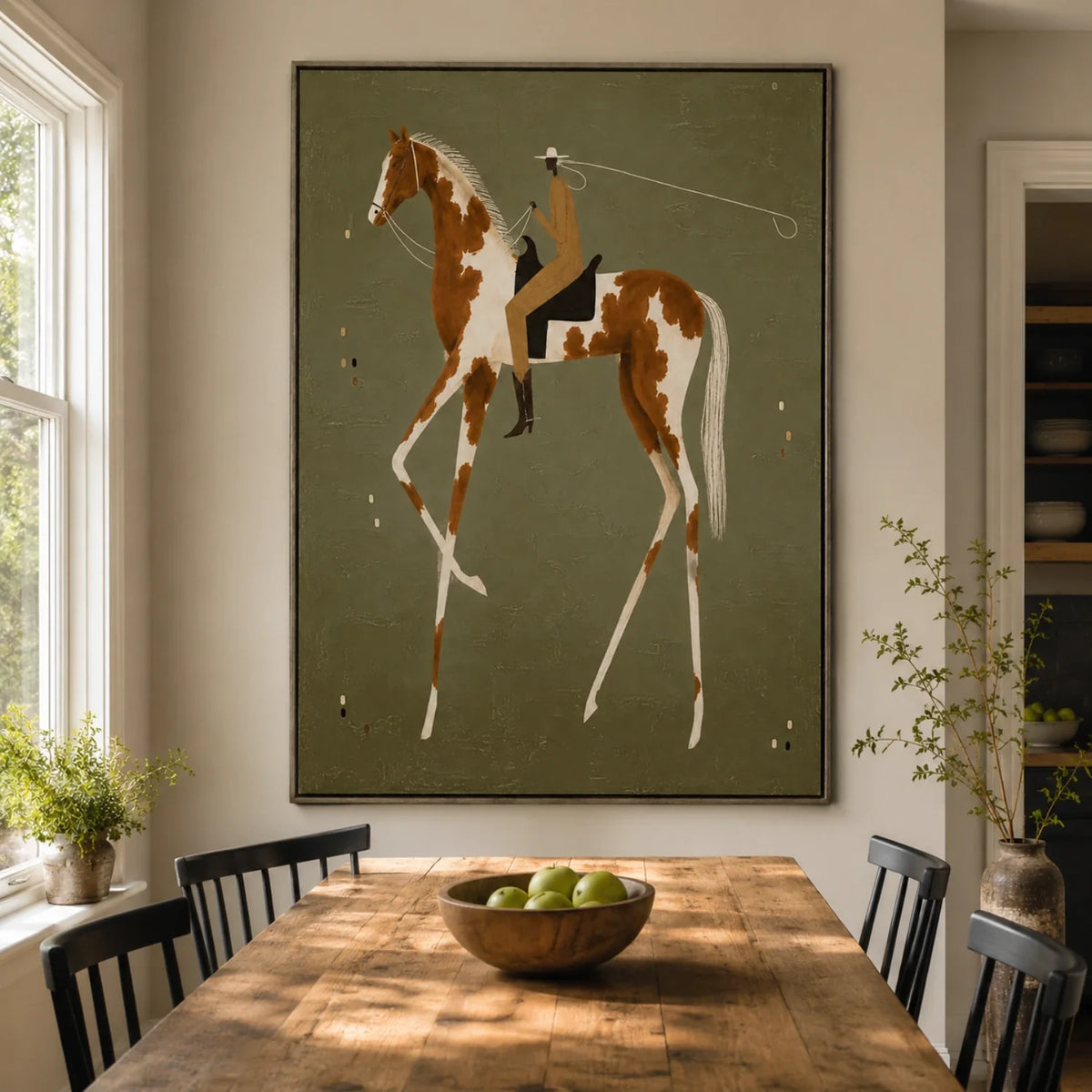 Ochre Reverie Horse and Rider Oil Painting