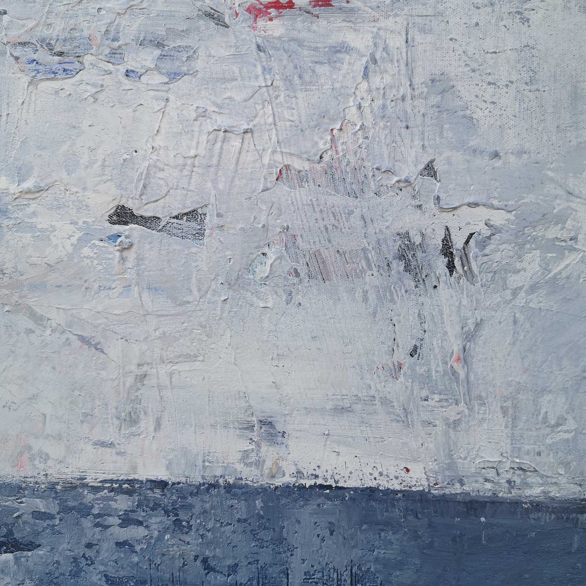 Navy‑Blue‑Grey Vertical Seascape Horizon Impasto‑Textured Artwork