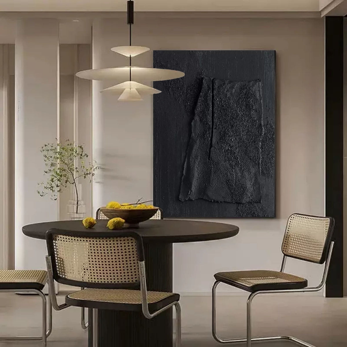 Monochrome Black Textured Abstract Painting